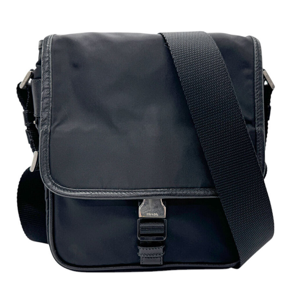 Prada crossbody shoulder bag black silver nylon